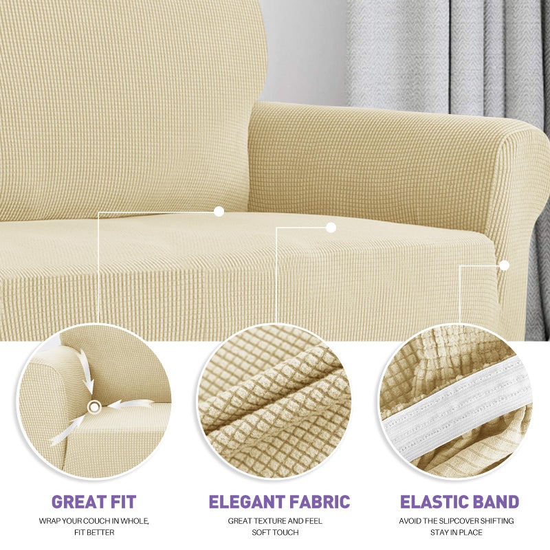 ZNSAYOTX Super Stretch Couch Cover (72"-92") Universal Sofa Covers with Elastic Bottom, Dog Cat Pets Friendly Washable Furniture Protector Fitted Sofa Slipcovers Stay in Place (Beige, Sofa) - Image 3